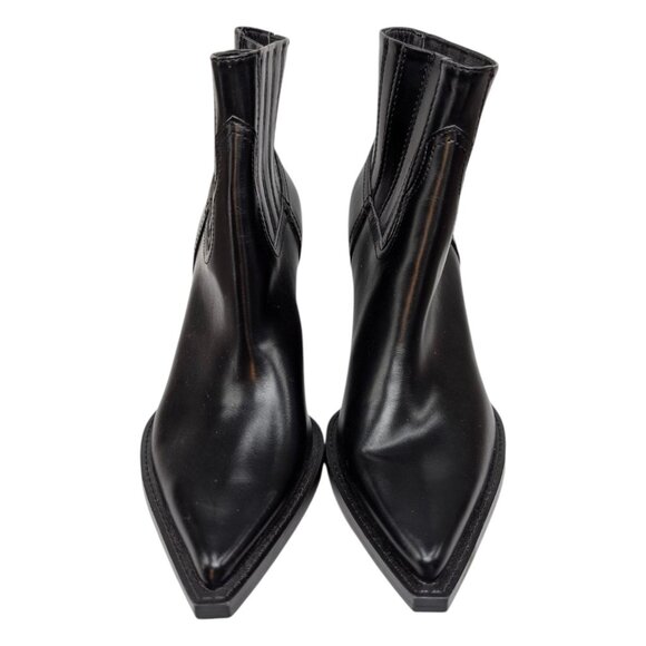 Zara Cowboy Ankle Boots Womens Black Faux Leather Pointed Toe EU 40 US 9 NWOT - Picture 8 of 12
